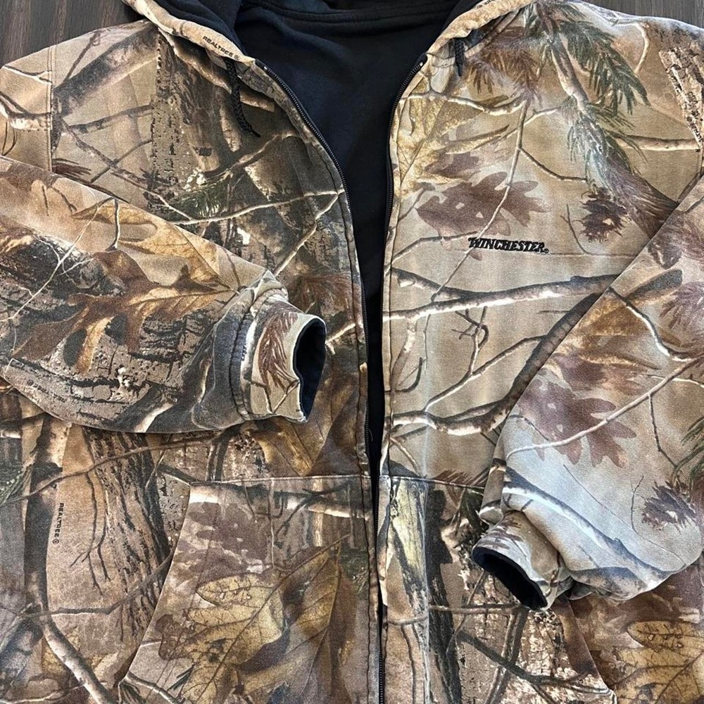 Winchester Mens Reversible Realtree Camo Black Full Zip Hooded Jacket Broken Zip